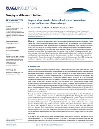 Large-scale ocean circulation-cloud interactions reduce the pace of transient climate change thumbnail