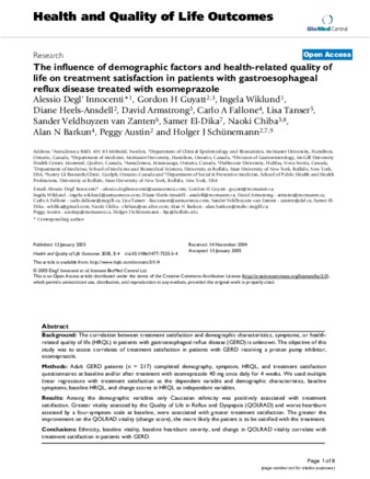 The influence of demographic factors and health-related quality of life on treatment satisfaction in patients with gastroesophageal reflux disease treated with esomeprazole thumbnail