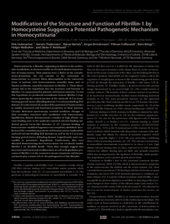 Modification of the Structure and Function of Fibrillin-1 by Homocysteine Suggests a Potential Pathogenetic Mechanism in Homocystinuria thumbnail