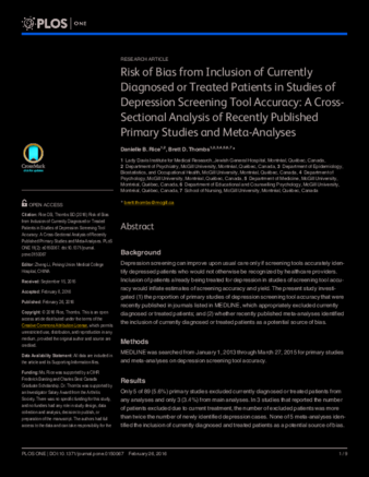 Risk of Bias from Inclusion of Currently Diagnosed or Treated Patients in Studies of Depression Screening Tool Accuracy: A Cross-Sectional Analysis of Recently Published Primary Studies and Meta-Analyses thumbnail
