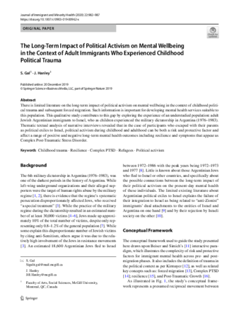 The Long-Term Impact of Political Activism on Mental Wellbeing in the Context of Adult Immigrants Who Experienced Childhood Political Trauma thumbnail