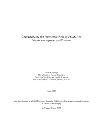 Characterizing the functional role of FOXG1 on neurodevelopment and disease thumbnail