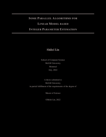 Some parallel algorithms for linear model based integer parameter estimation thumbnail