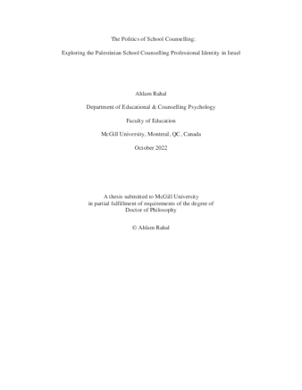 The politics of school counselling: Exploring the professional identity of Palestinian school counsellors thumbnail