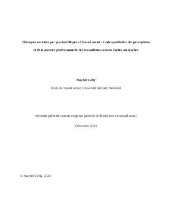 Thérapies assistées par psychédéliques et travail social : étude qualitative des perceptions et de la posture professionnelle des travailleurs sociaux établis au Québec thumbnail