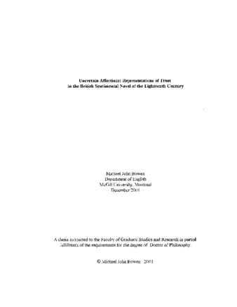 Uncertain affections : representations of trust in the British sentimental novel of the eighteenth century thumbnail