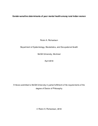 Gender-sensitive determinants of poor mental health among rural Indian women thumbnail