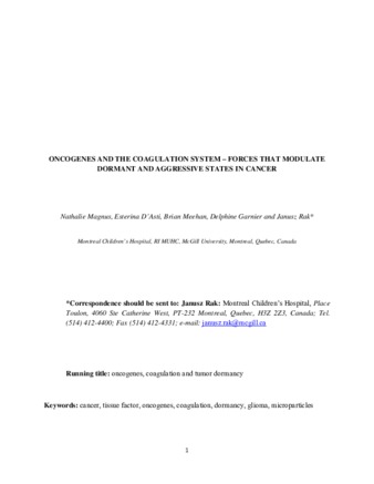 Oncogenes and the coagulation system – forces that modulate dormant and aggressive states in cancer thumbnail