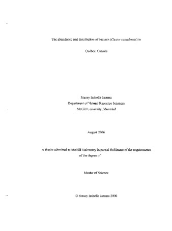 The abundance and distribution of beavers (Castor canadensis) in Québec, Canada / thumbnail