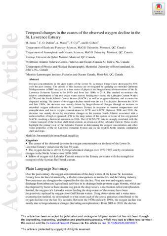 Temporal changes in the causes of the observed oxygen decline in the St. Lawrence Estuary thumbnail