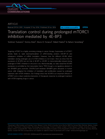 Translation control during prolonged mTORC1 inhibition mediated by 4E-BP3 thumbnail