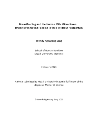 Breastfeeding and the Human Milk Microbiome:  Impact of Initiating Feeding in the First Hour Postpartum thumbnail