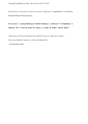 Poly(ethylene-co-butylene)-(styrene-ran-maleic anhydride)2 Compatibilizers via Nitroxide Mediated Radical Polymerization thumbnail