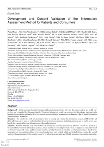 Development and content validation of the information assessment method for patients and consumers. thumbnail