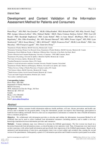 Development and content validation of the information assessment method for patients and consumers. thumbnail