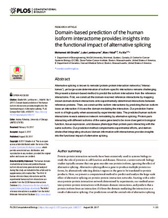 Domain-based prediction of the human isoform interactome provides insights into the functional impact of alternative splicing thumbnail