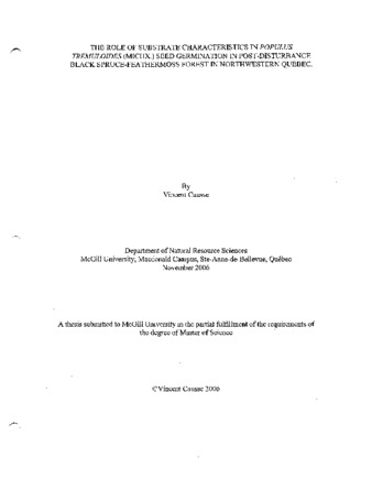 The role of substrate characteristics in Populus tremuloides (MICHX.) seed germination in post-disturbance black spruce-feathermoss forest in northwestern Quebec / thumbnail