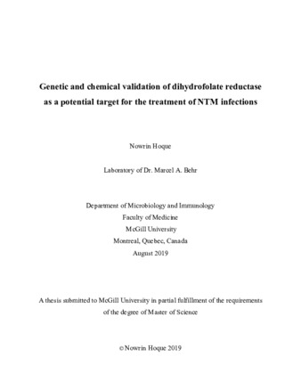Genetic and chemical validation of dihydrofolate reductase as a potential target for the treatment of NTM infections thumbnail