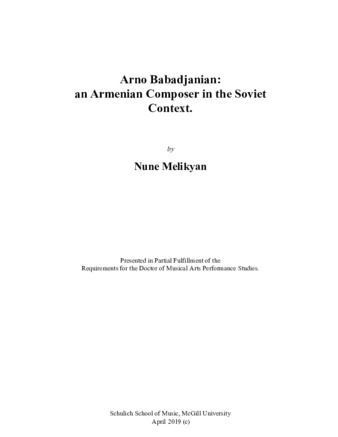 Arno Babadjanian: an Armenian Composer in the Soviet Context. thumbnail