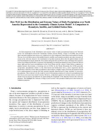 How Well Are the Distribution and Extreme Values of Daily Precipitation over North America Represented in the Community Climate System Model? A Comparison to Reanalysis, Satellite, and Gridded Station Data thumbnail