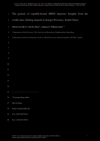 The genesis of regolith-hosted HREE deposits: Insights from the 2 world-class Zudong deposit in Jiangxi Province, South China thumbnail