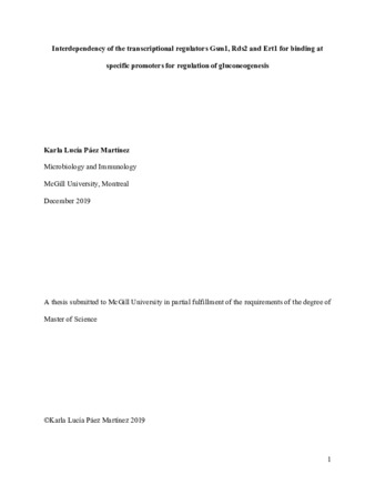 Interdependency of the transcriptional regulators Gsm1, Rds2 and Ert1 for binding at specific promoters for regulation of gluconeogenesis thumbnail