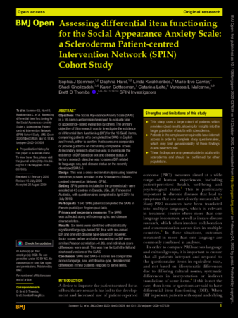 Assessing differential item functioning for the Social Appearance Anxiety Scale: a Scleroderma Patient-centred Intervention Network (SPIN) Cohort Study thumbnail
