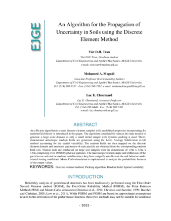 An Algorithm for the Propagation of Uncertainty in Soils using the Discrete Element Method  thumbnail