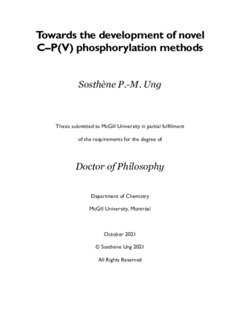 Towards the development of novel C-P(V) phosphorylation methods thumbnail