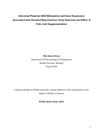 Abnormal placental DNA methylation and gene expression associated with assisted reproduction: early detection and effect of folic acid supplementation thumbnail