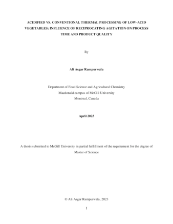 Acidified vs. conventional thermal processing of low-acid vegetables: Influence of reciprocating agitation on process time and product quality thumbnail