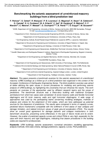 Benchmarking the seismic assessment of unreinforced masonry buildings from a blind prediction test thumbnail