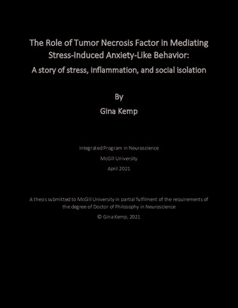 The role of tumor necrosis factor in mediating stress-induced anxiety-like behavior: A story of stress, inflammation, and social isolation thumbnail