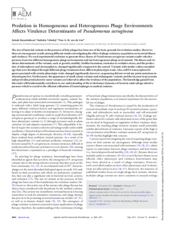 Predation in Homogeneous and Heterogeneous Phage Environments Affects Virulence Determinants of Pseudomonas aeruginosa thumbnail