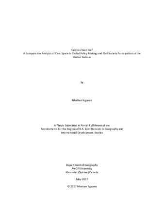 Can you hear me? A Comparative Analysis of Civic Space in Global Policy Making and Civil Society Participation at the United Nations thumbnail