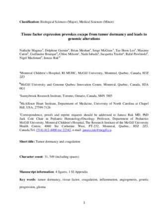 Tissue factor expression provokes escape from tumor dormancy and leads to genomic alterations thumbnail