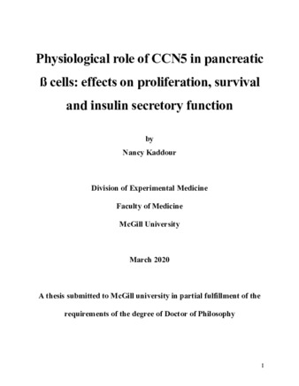 Physiological role of CCN5 in pancreatic ß-cells: effects on proliferation, survival and insulin secretory function thumbnail