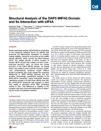 Structural Analysis of the DAP5 MIF4G Domain and Its Interaction with eIF4A thumbnail