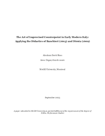 The Art of Improvised Counterpoint in Early Modern Italy: Applying the Didactics of Banchieri (1605) and Diruta (1609) thumbnail