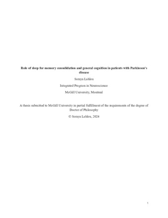 Role of sleep for memory consolidation and general cognition in patients with Parkinson's disease thumbnail