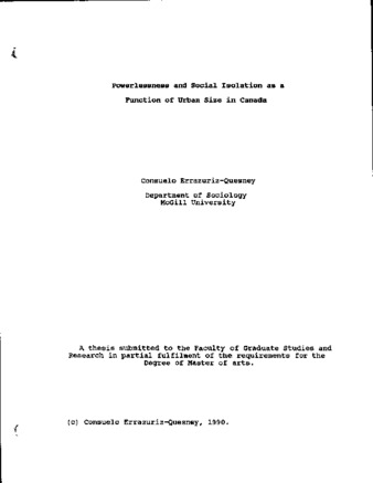Powerlessness and social isolation as a function of urban size in Canada thumbnail