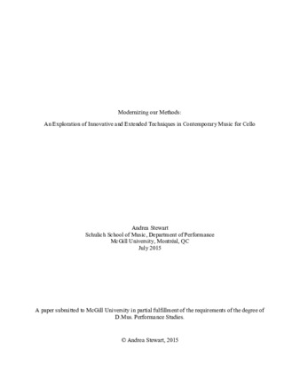 Modernizing our Methods:An Exploration of Innovative and Extended Techniques in Contemporary Music for Cello thumbnail