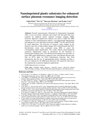 Nanoimprinted plastic substrates for enhanced surface plasmon resonance imaging detection thumbnail