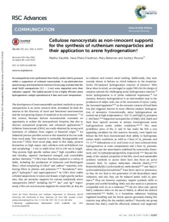 Cellulose nanocrystals as non-innocent support to the synthesis of ruthenium nanoparticles and their application to arene hydrogenation thumbnail