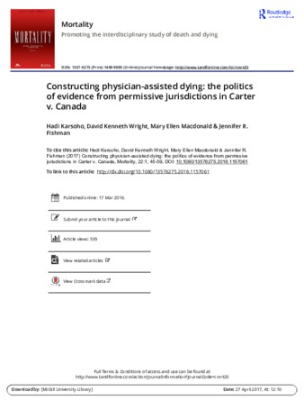 Constructing physician-assisted dying: the politics of evidence from permissive jurisdictions in Carter v. Canada thumbnail