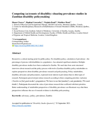 Competing (ac)counts of disability: situating prevalence studies in  Zambian disability policymaking thumbnail