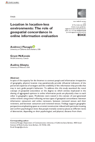 Location in location-less environments: The role of geospatial concordance in online information evaluation thumbnail