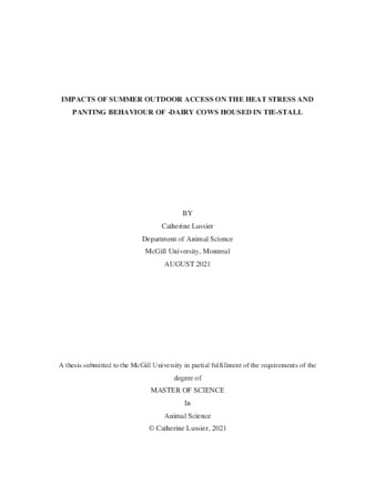 Impacts of summer outdoor access on the heat stress and panting behaviour of lactating Holstein cows  housed in tie-stall thumbnail