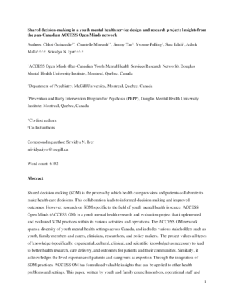 Shared Decision Making in a Youth Mental Health Service Design and Research Project: Insights From the Pan-Canadian ACCESS Open Minds Network thumbnail