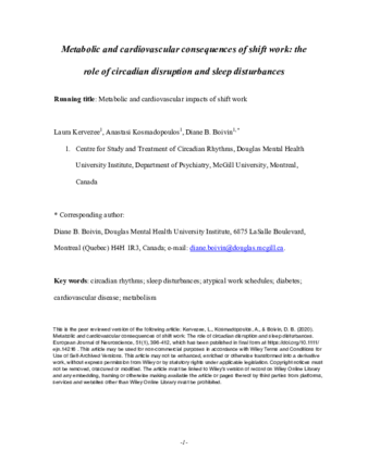 Metabolic and cardiovascular consequences of shift work: The role of circadian disruption and sleep disturbances thumbnail